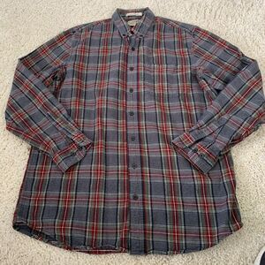 LL Bean Flannel Shirt Mens Long Sleeve Slightly Fitted Large TALL Gray Plaid
